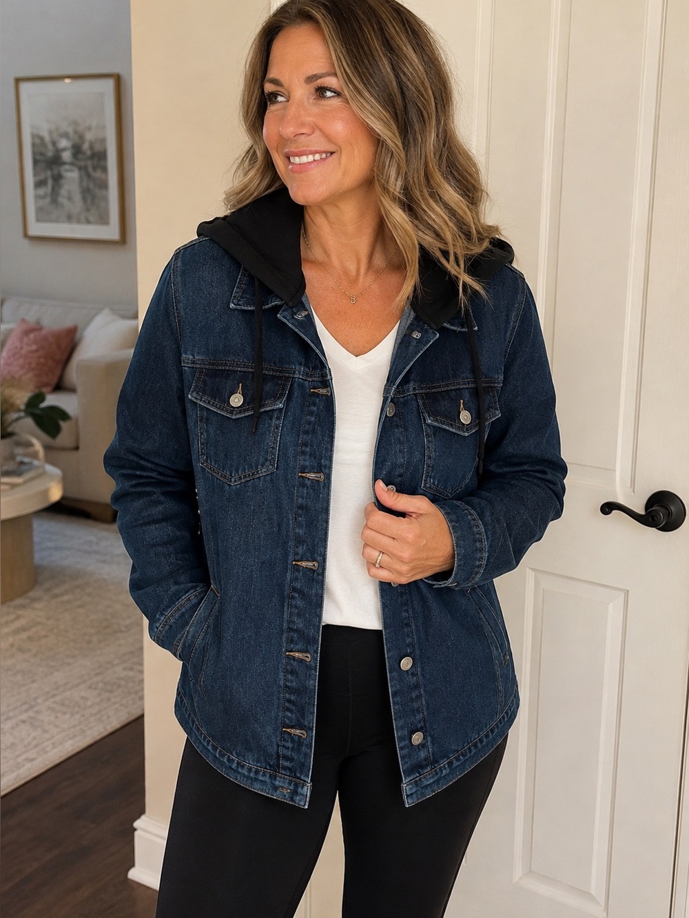 torrid Dark Blue Denim Jacket with Black Hood